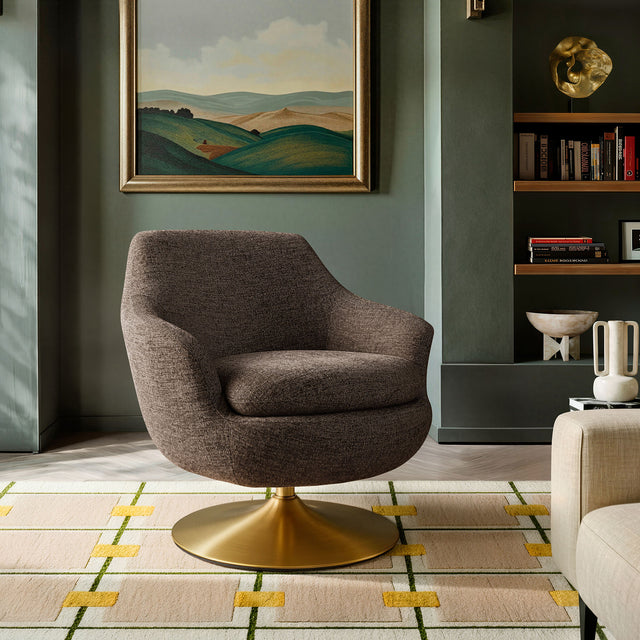 Quimby Espresso Melange Chenille Swivel Accent Chair - Ornate Home