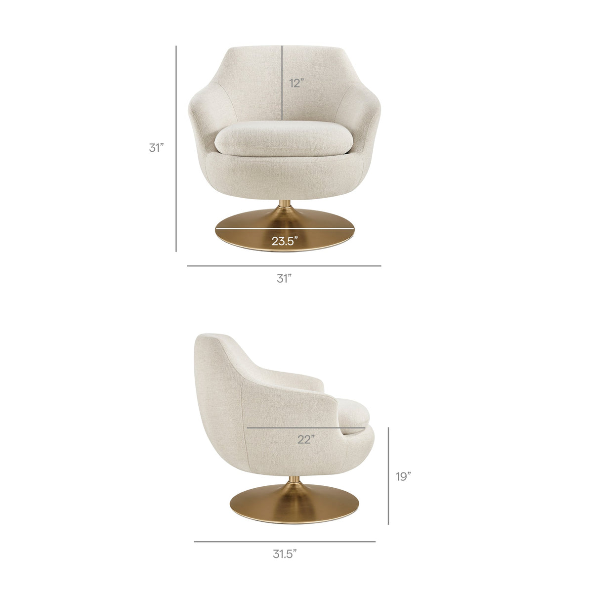 Quimby Ivory Melange Chenille Swivel Accent Chair - Ornate Home