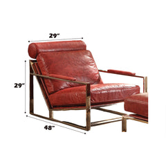Quinto Antique Red Top Grain Leather & Stainless Steel Accent Chair - Ornate Home