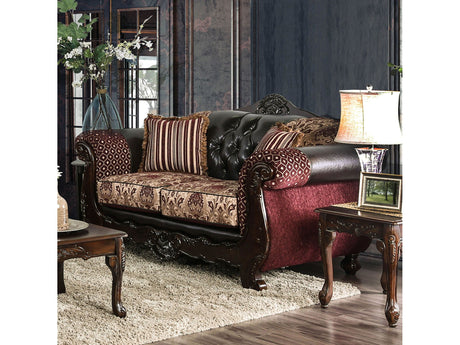 Quirino Burgundy/Dark Brown Loveseat - Ornate Home