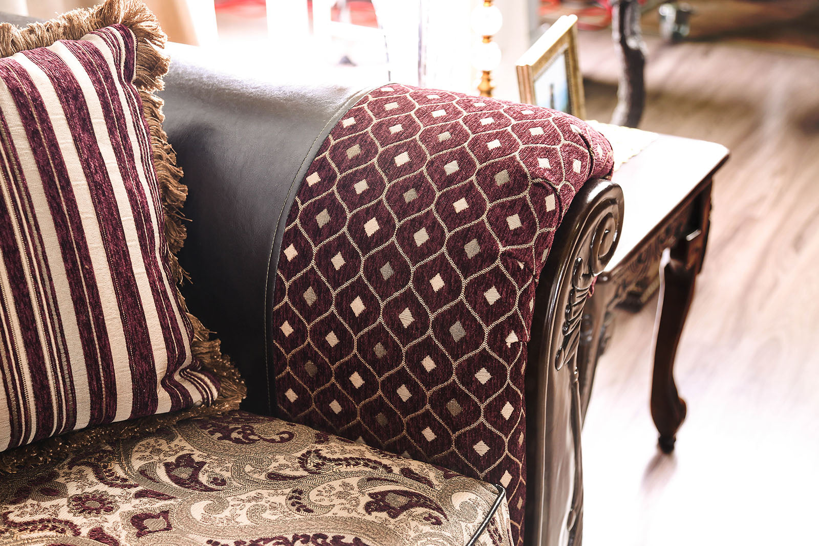 Quirino Burgundy/Dark Brown Sofa & Loveseat - Ornate Home