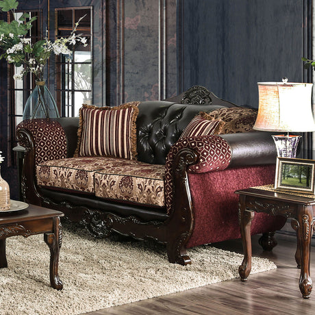 Quirino Burgundy/Dark Brown Sofa & Loveseat - Ornate Home