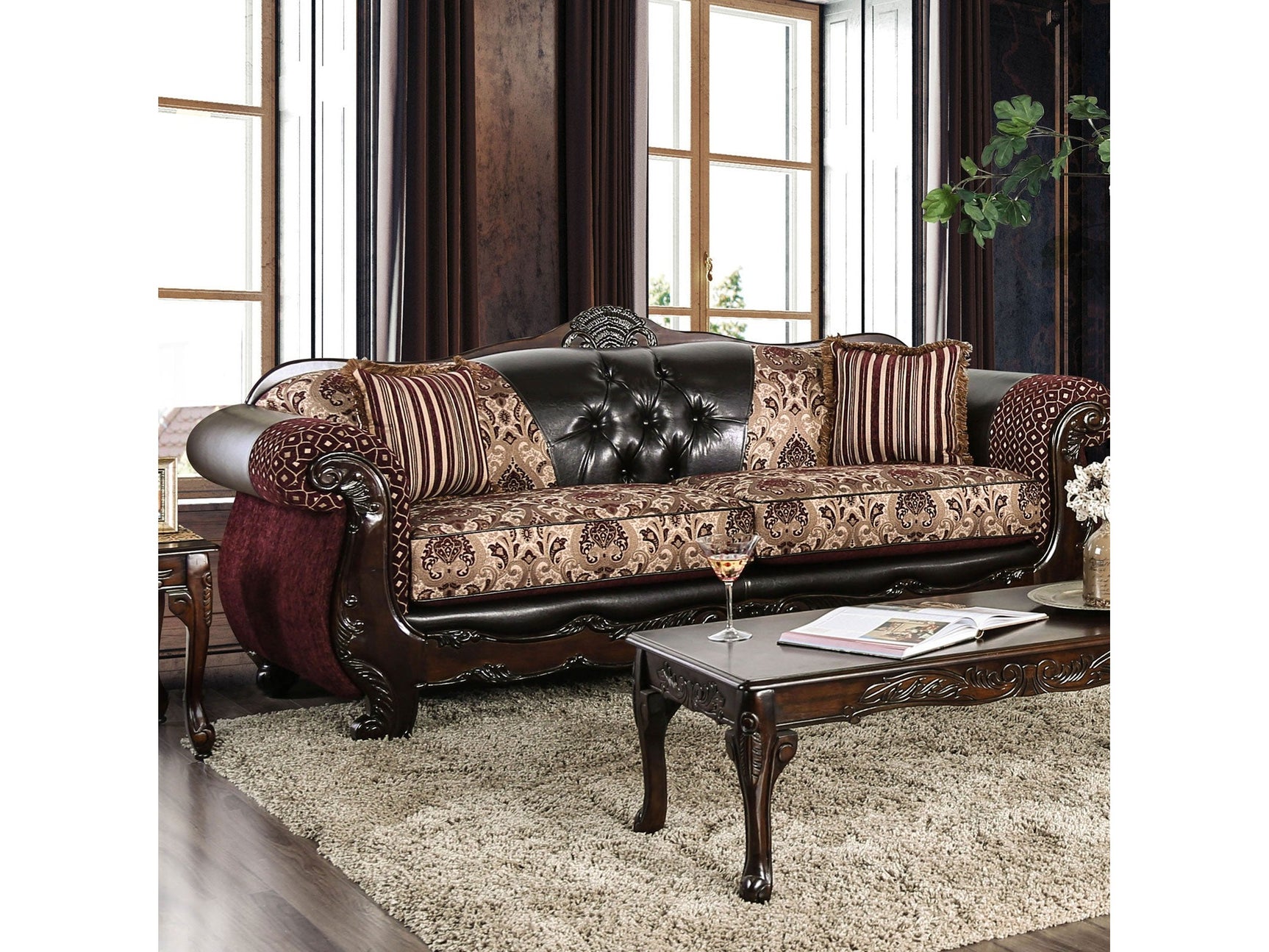 Quirino Burgundy/Dark Brown Sofa - Ornate Home