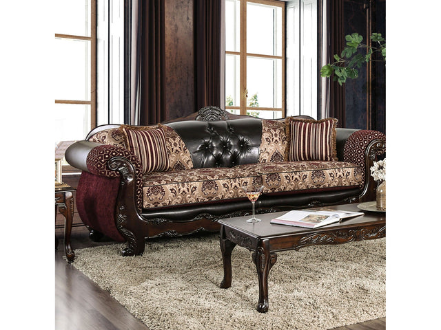 Quirino Burgundy/Dark Brown Sofa - Ornate Home