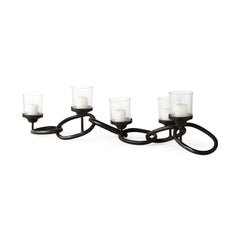 Quito Black Metal Chain-Link Five Candle Table Candle Holder - Ornate Home