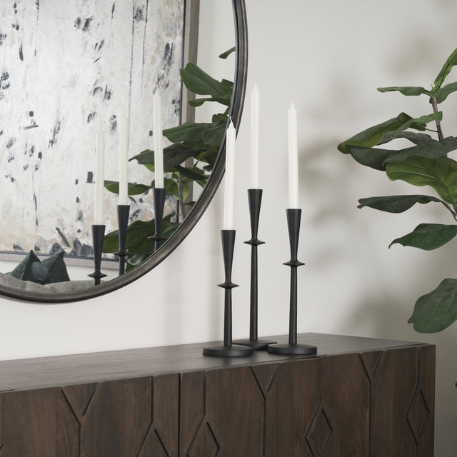 Qwin Matte Black Cast Aluminum Medium Candle Holder - Ornate Home