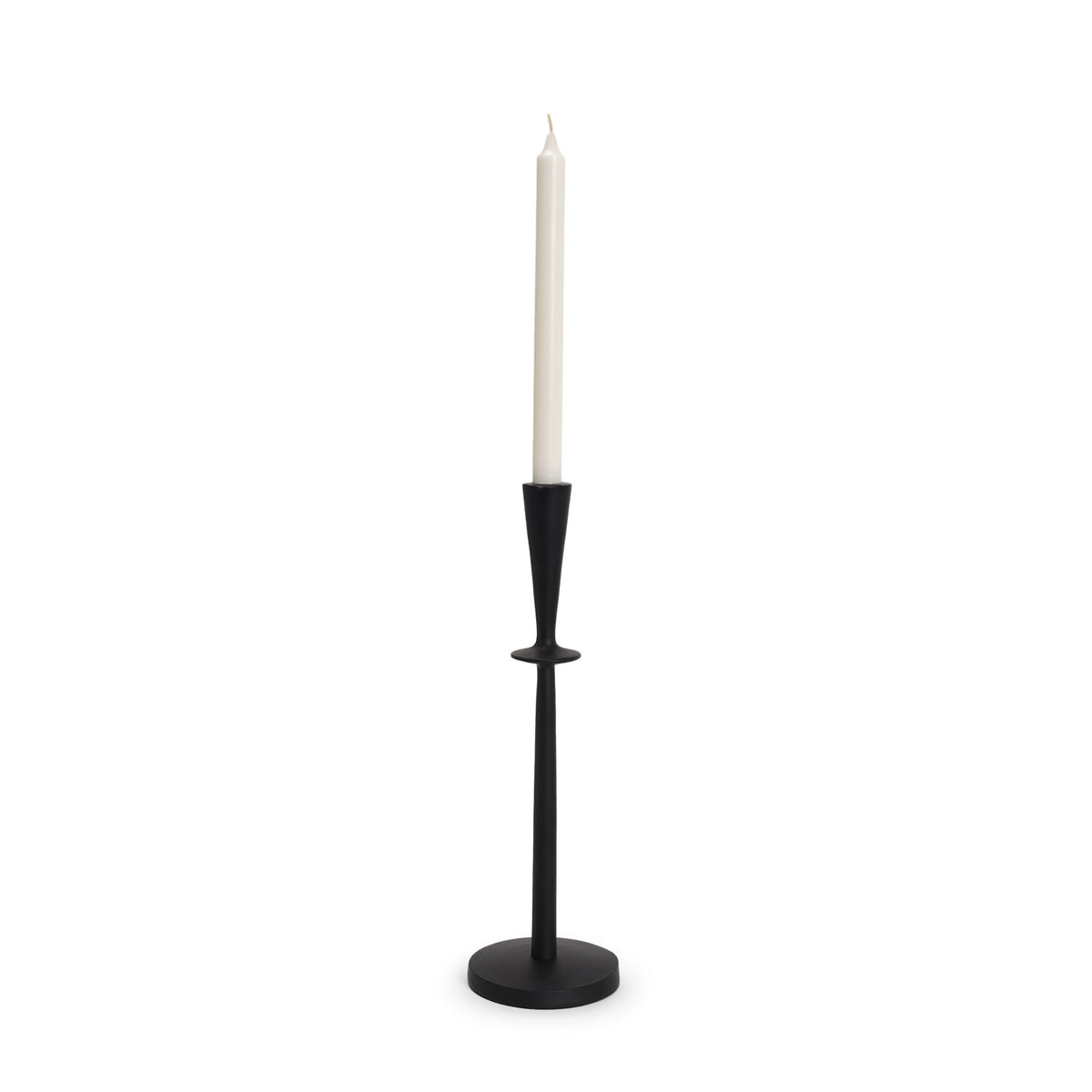Qwin Matte Black Cast Aluminum Tall Candle Holder - Ornate Home