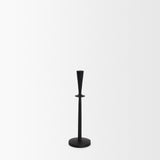 Qwin Matte Black Cast Aluminum Tall Candle Holder - Ornate Home