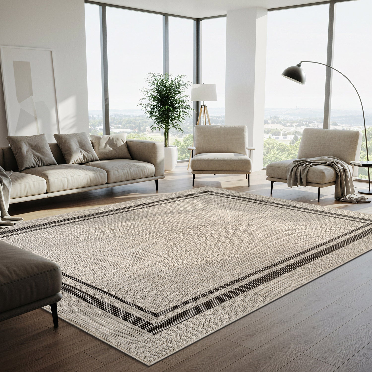 Royce Bone 6 Jute-Look Area Rug | Elegant & Washable
