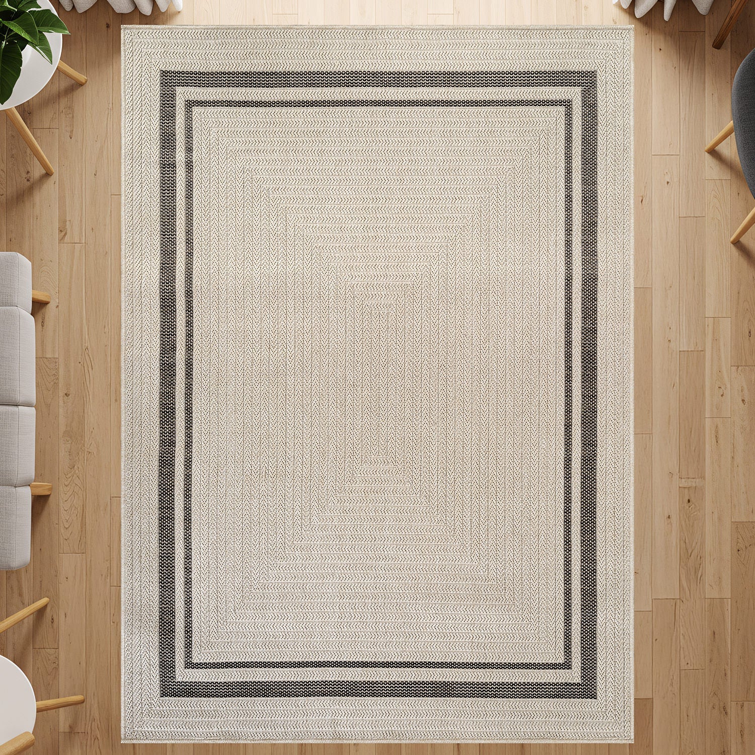 Royce Bone 6 Jute-Look Area Rug | Elegant & Washable