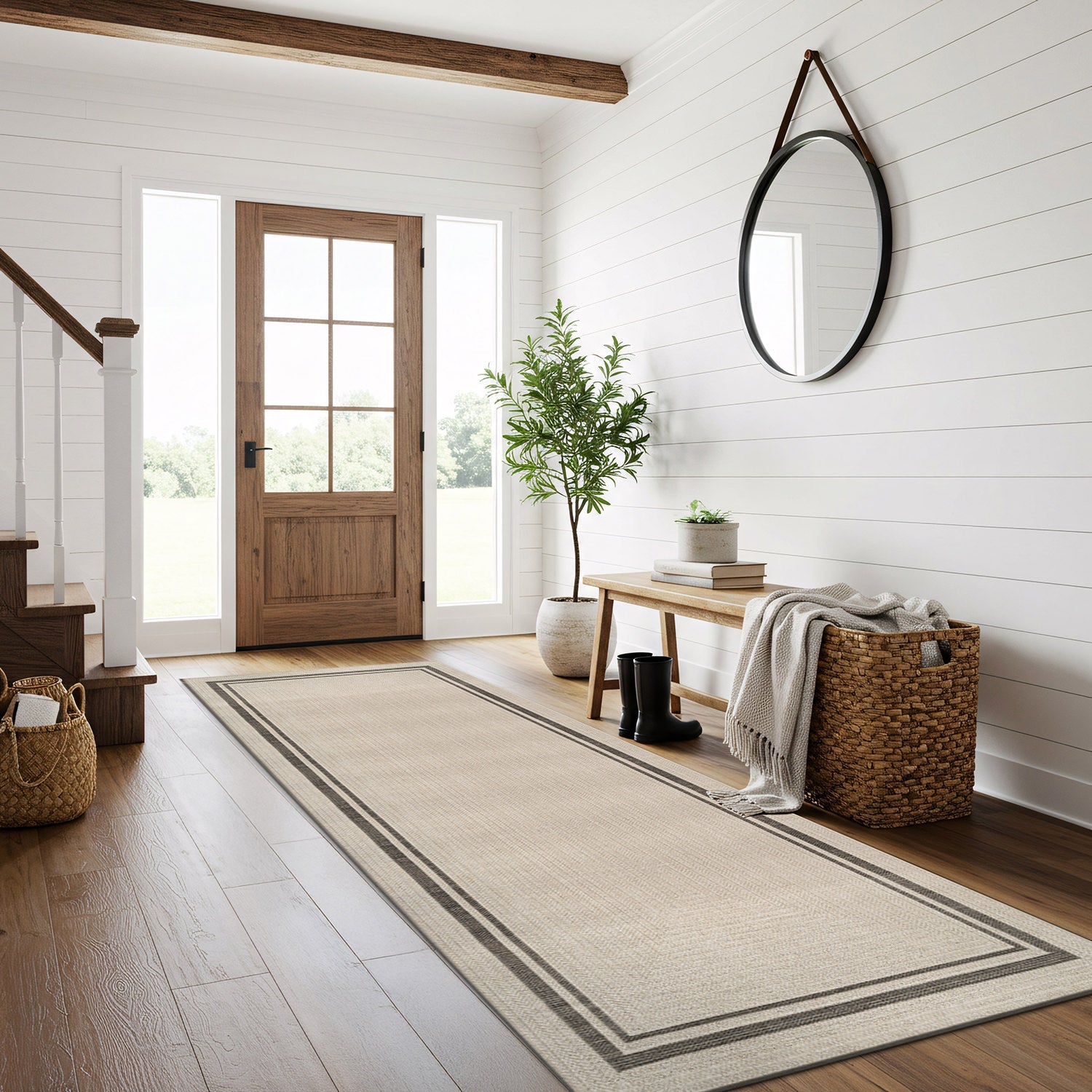 Royce Bone 6 Jute-Look Area Rug | Elegant & Washable