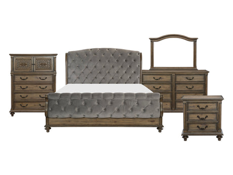 Rachelle Weathered Pecan/Gray 5-Piece Queen Bedroom Set - Ornate Home