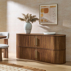 Radcliffe Walnut 63" Curved Fluted Sideboard Buffet Cabinet - Ornate Home
