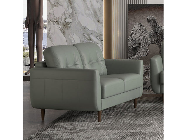 Radwan Pesto Green Leather Loveseat - Ornate Home