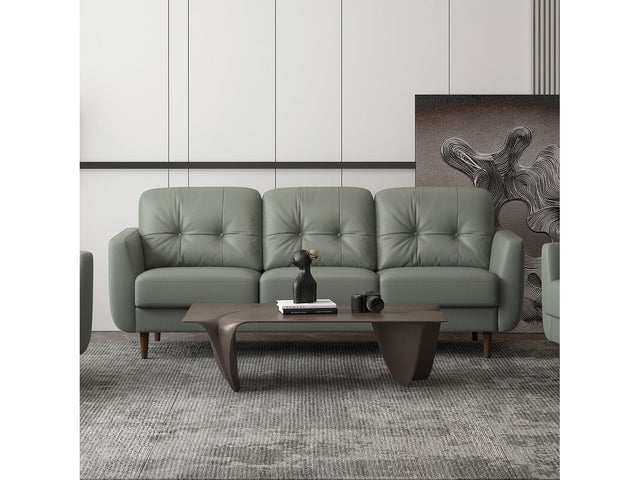 Radwan Pesto Green Leather Sofa - Ornate Home