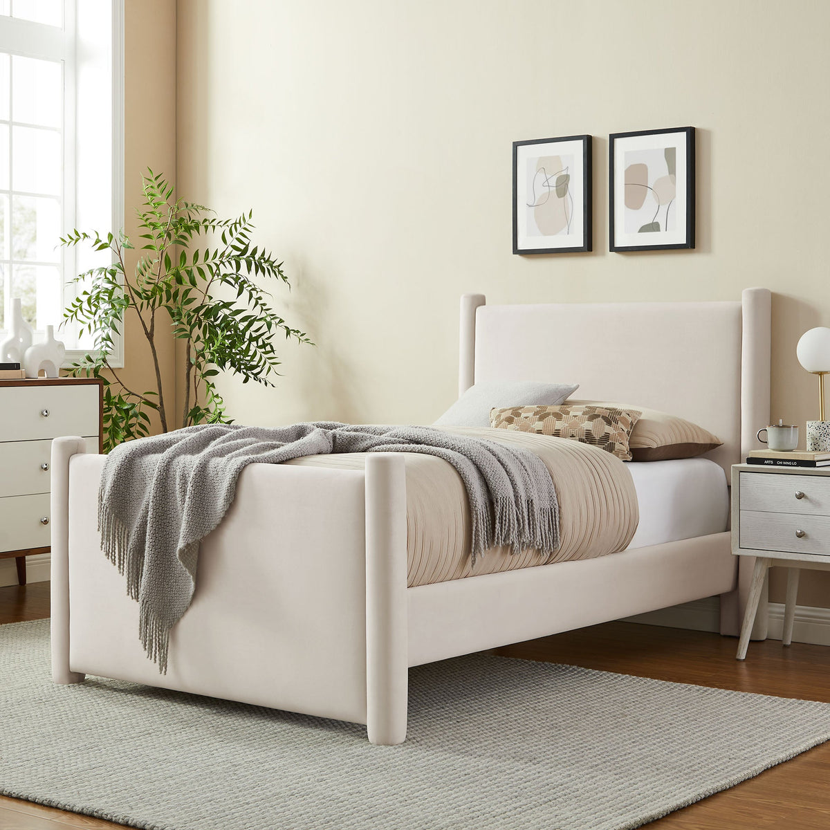 Rael Alabaster Performance Velvet Twin Platform Bed - Ornate Home