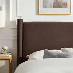Rael Chocolate Brown Performance Velvet Queen Platform Bed - Ornate Home