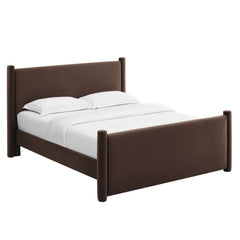 Rael Chocolate Brown Performance Velvet Queen Platform Bed - Ornate Home