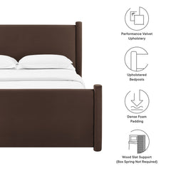 Rael Chocolate Brown Performance Velvet Queen Platform Bed - Ornate Home