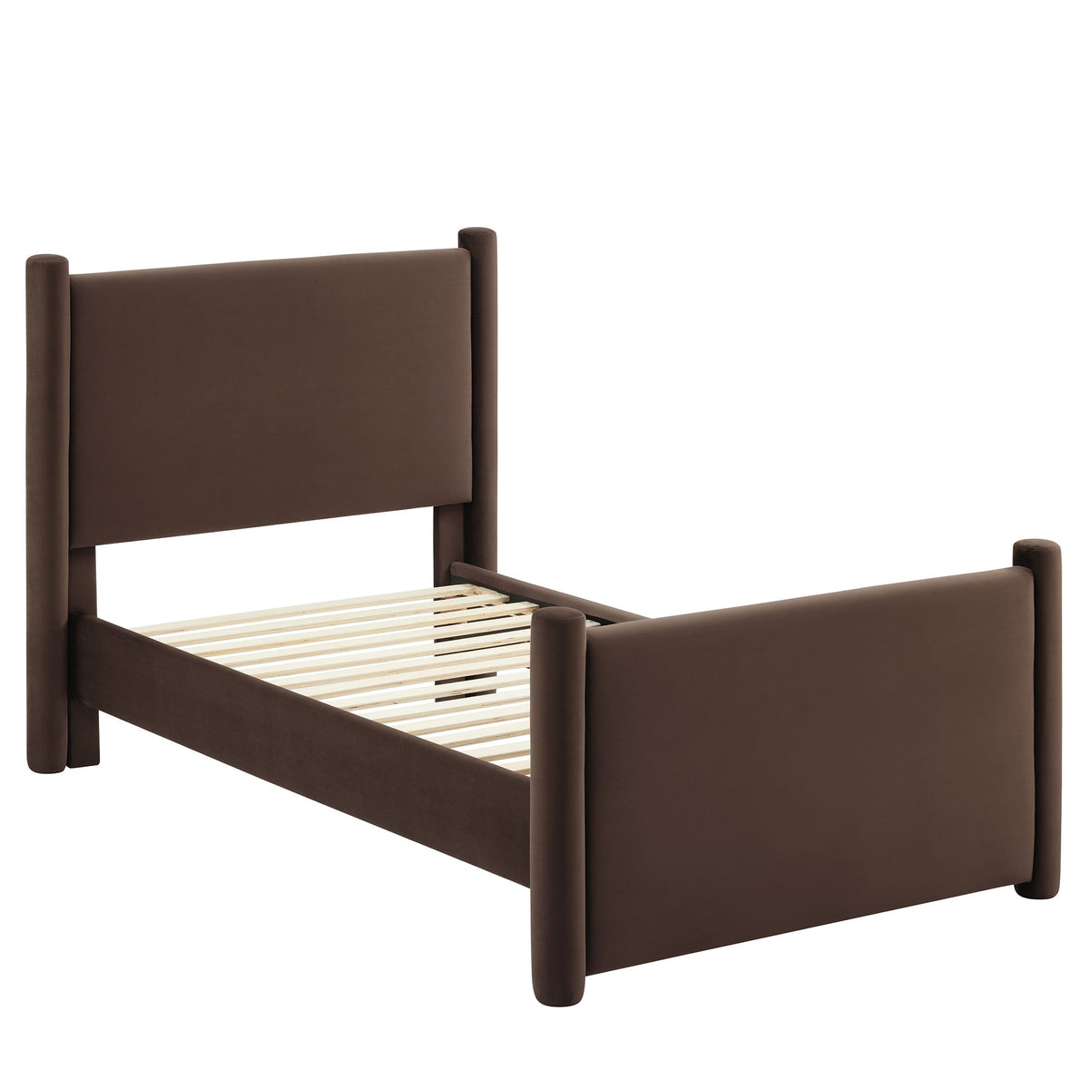 Rael Chocolate Brown Performance Velvet Twin Platform Bed - Ornate Home