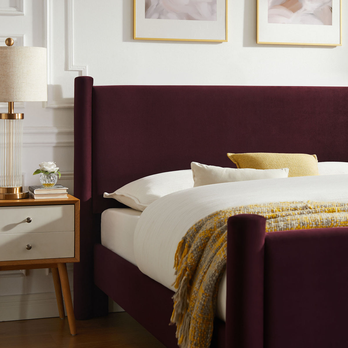 Rael Mulberry Performance Velvet Full Platform Bed - Ornate Home