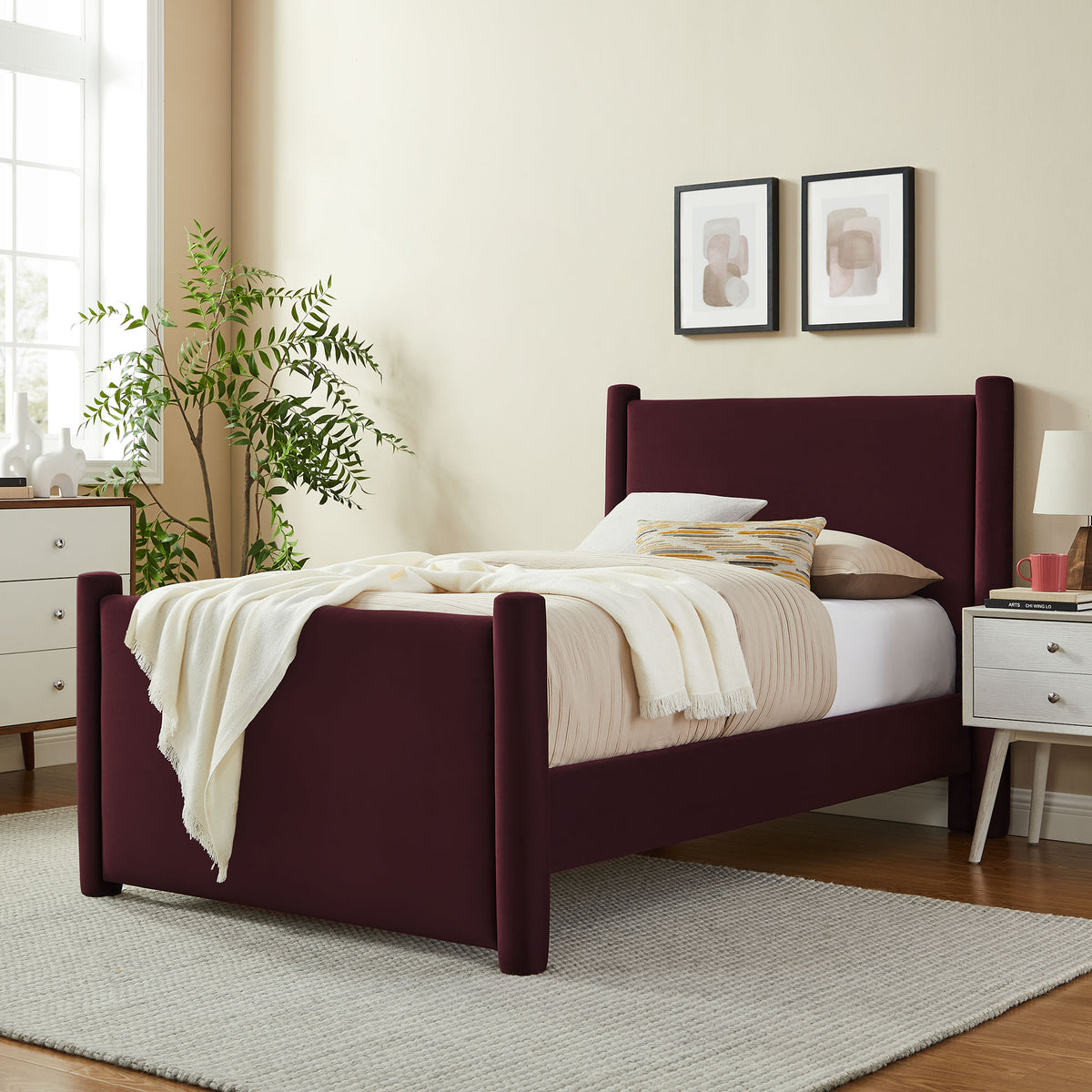 Rael Mulberry Performance Velvet Twin Platform Bed - Ornate Home