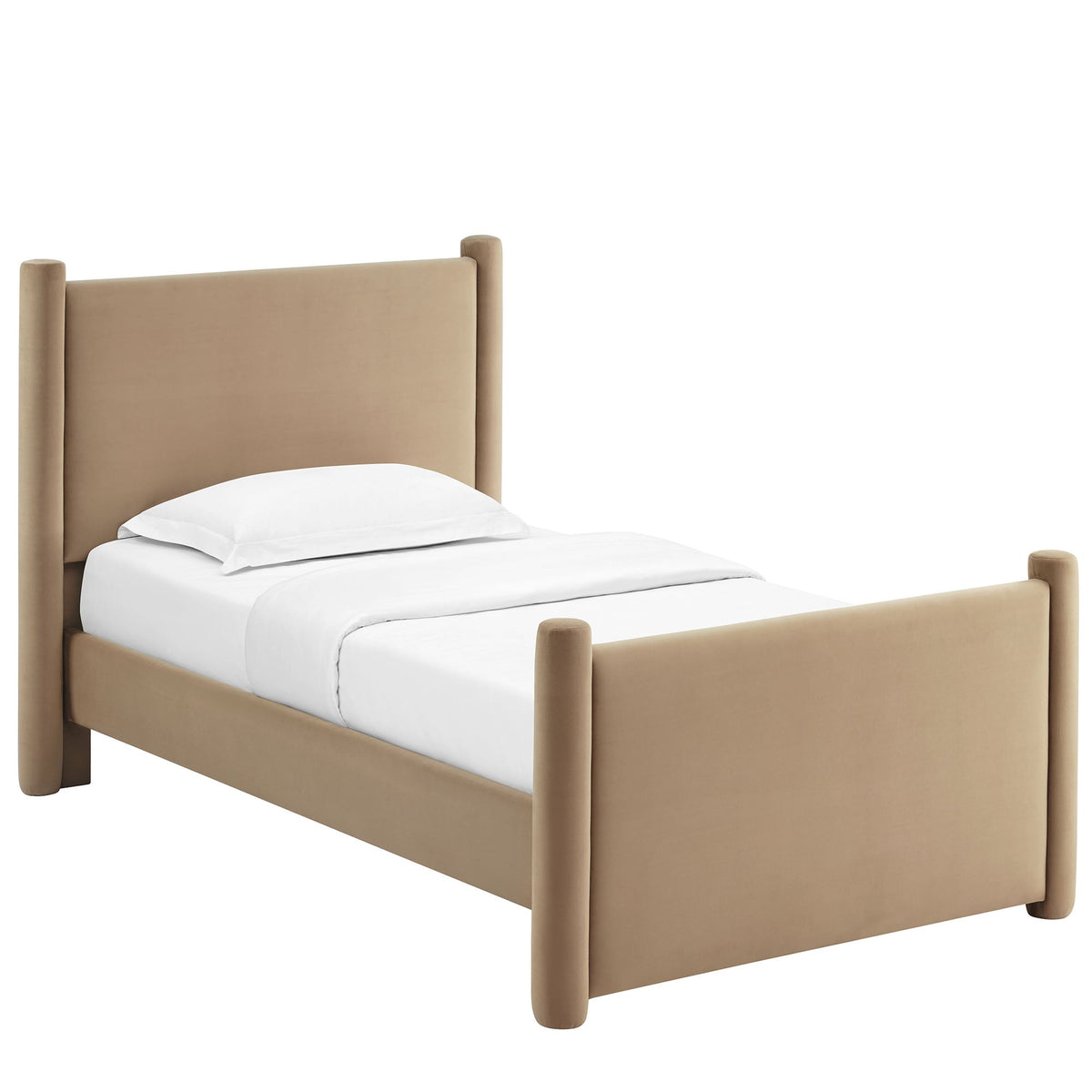 Rael Taupe Performance Velvet Twin Platform Bed - Ornate Home
