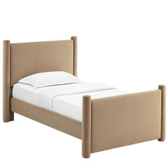 Rael Taupe Performance Velvet Twin Platform Bed - Ornate Home