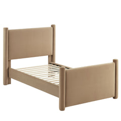 Rael Taupe Performance Velvet Twin Platform Bed - Ornate Home