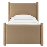 Rael Taupe Performance Velvet Twin Platform Bed - Ornate Home