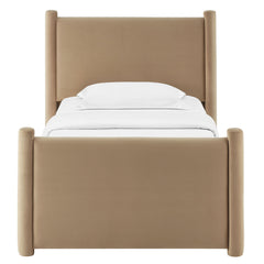 Rael Taupe Performance Velvet Twin Platform Bed - Ornate Home