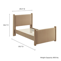 Rael Taupe Performance Velvet Twin Platform Bed - Ornate Home