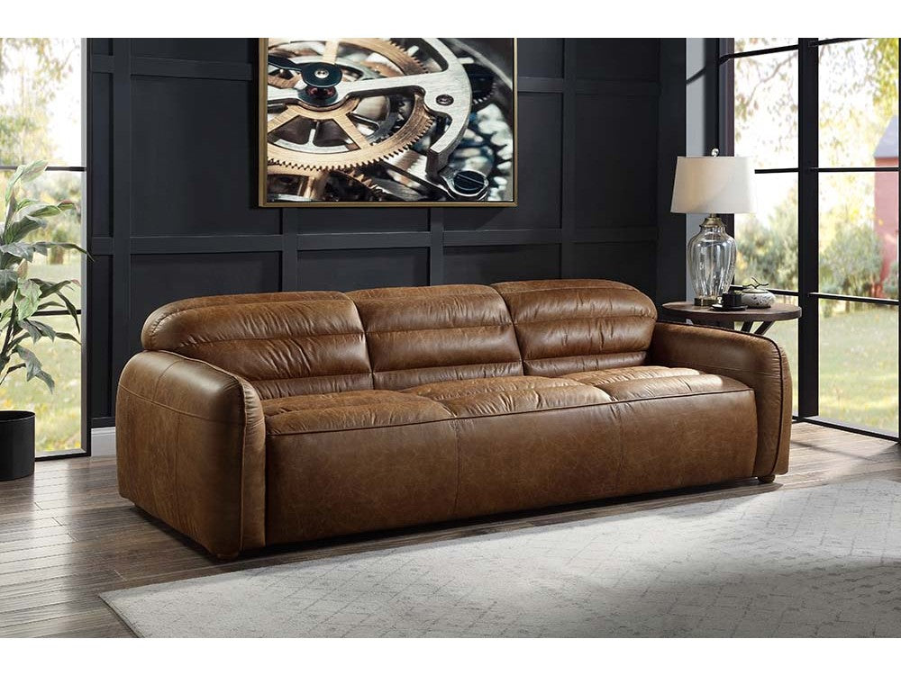 Rafer Cocoa Top Grain Genuine Leather Sofa - Ornate Home
