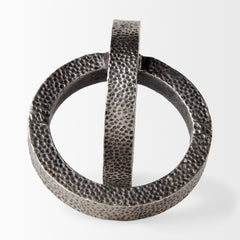 Rafiki Blackened Silver Two Hammered Finish Metal Conjoined Circles