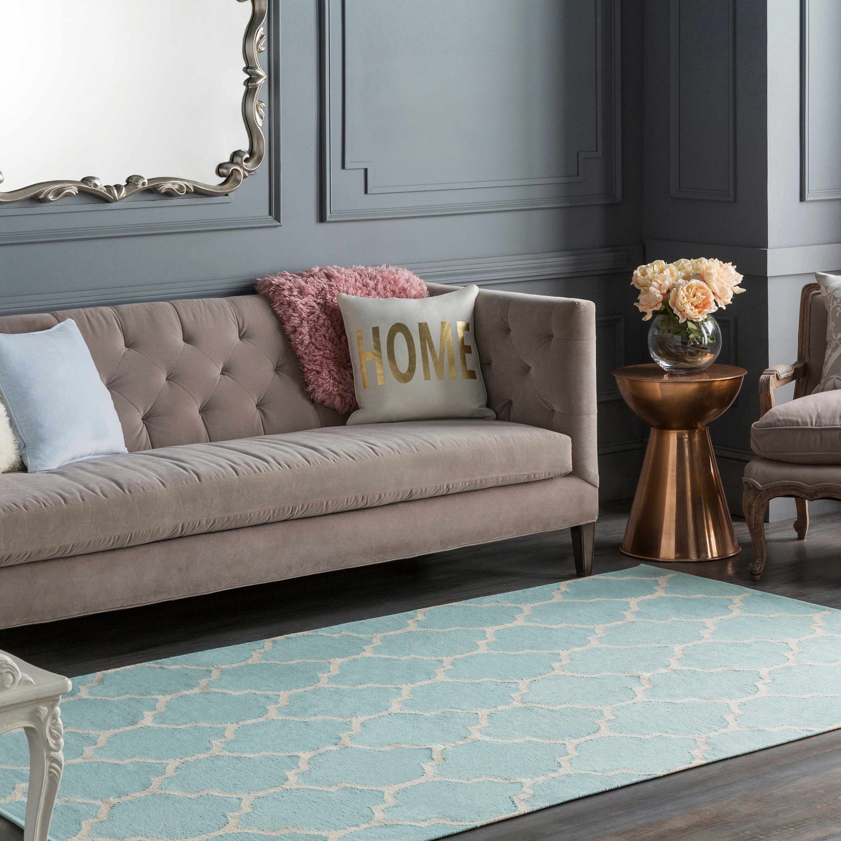 Ragan Ice Blue Trellis Cotton Rug - Clearance - Ornate Home