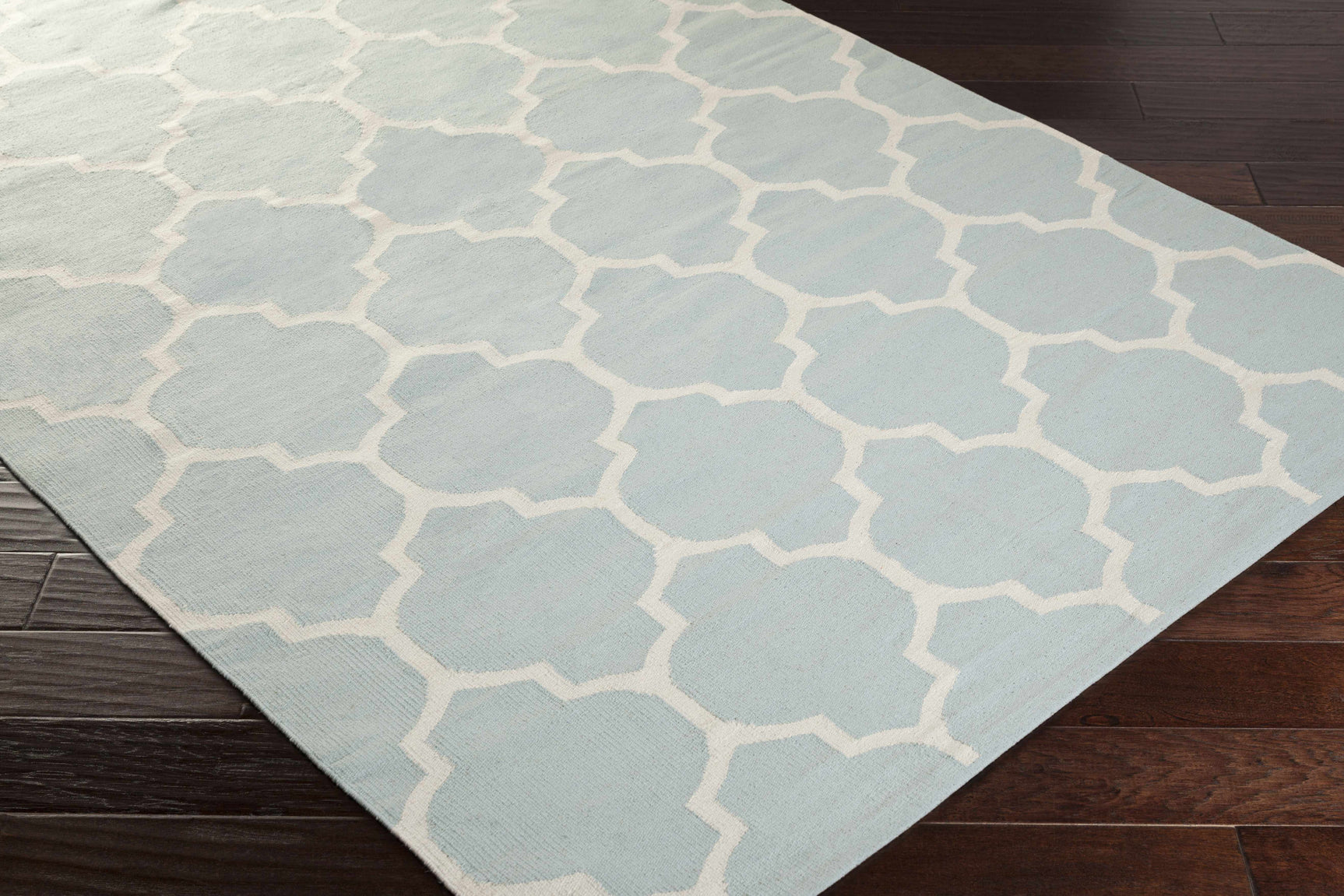 Ragan Ice Blue Trellis Cotton Rug - Clearance - Ornate Home