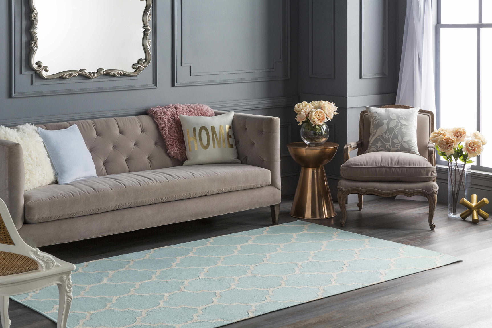 Ragan Ice Blue Trellis Cotton Rug - Clearance - Ornate Home