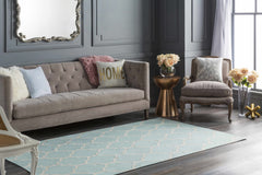 Ragan Ice Blue Trellis Cotton Rug - Clearance - Ornate Home