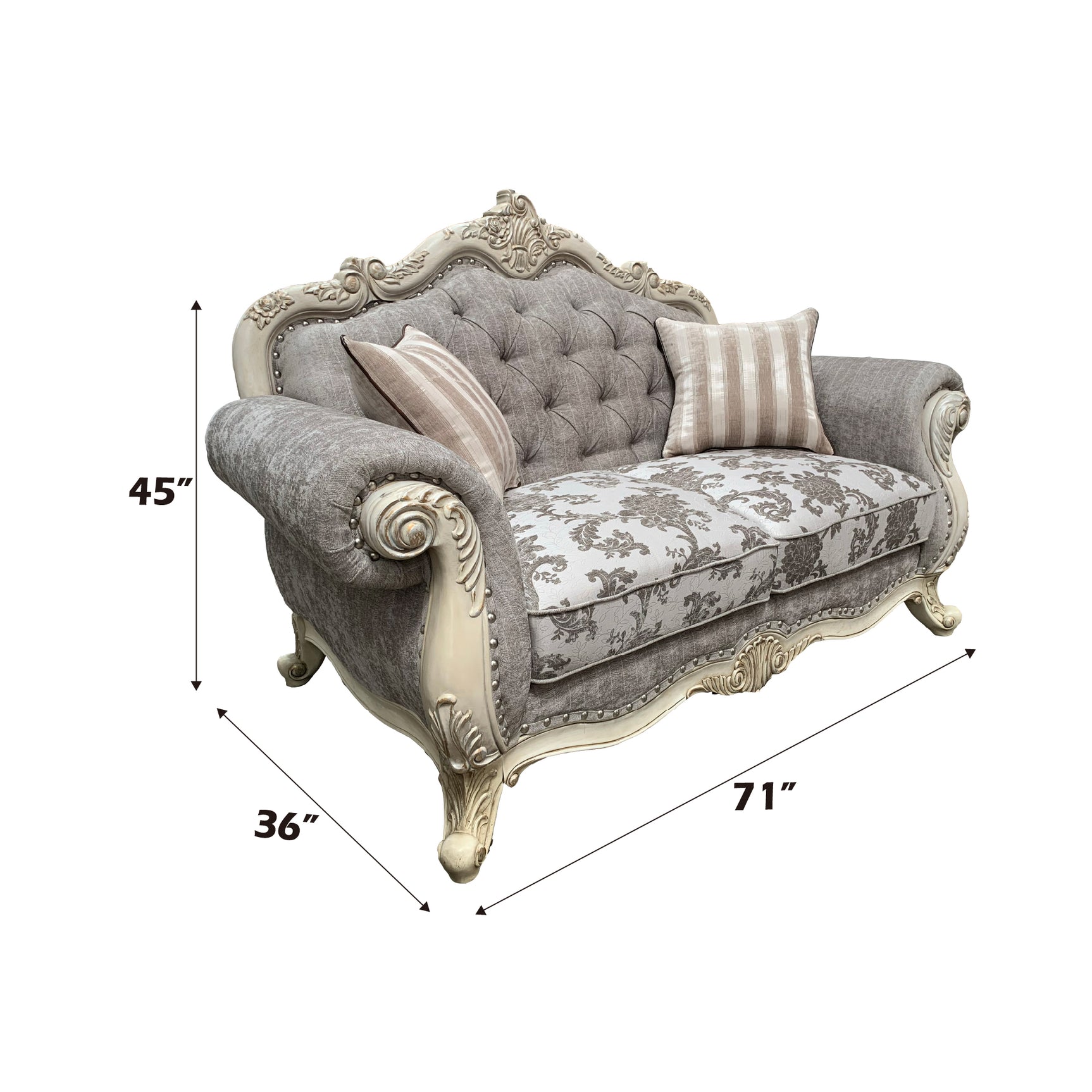 Ragenard Loveseat Gray Fabric & Antique White - Ornate Home