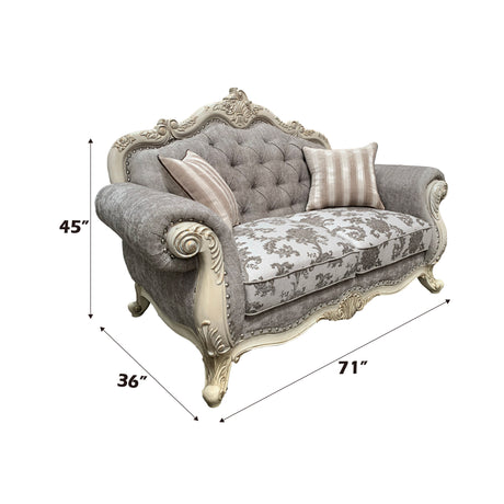 Ragenard Loveseat Gray Fabric & Antique White - Ornate Home