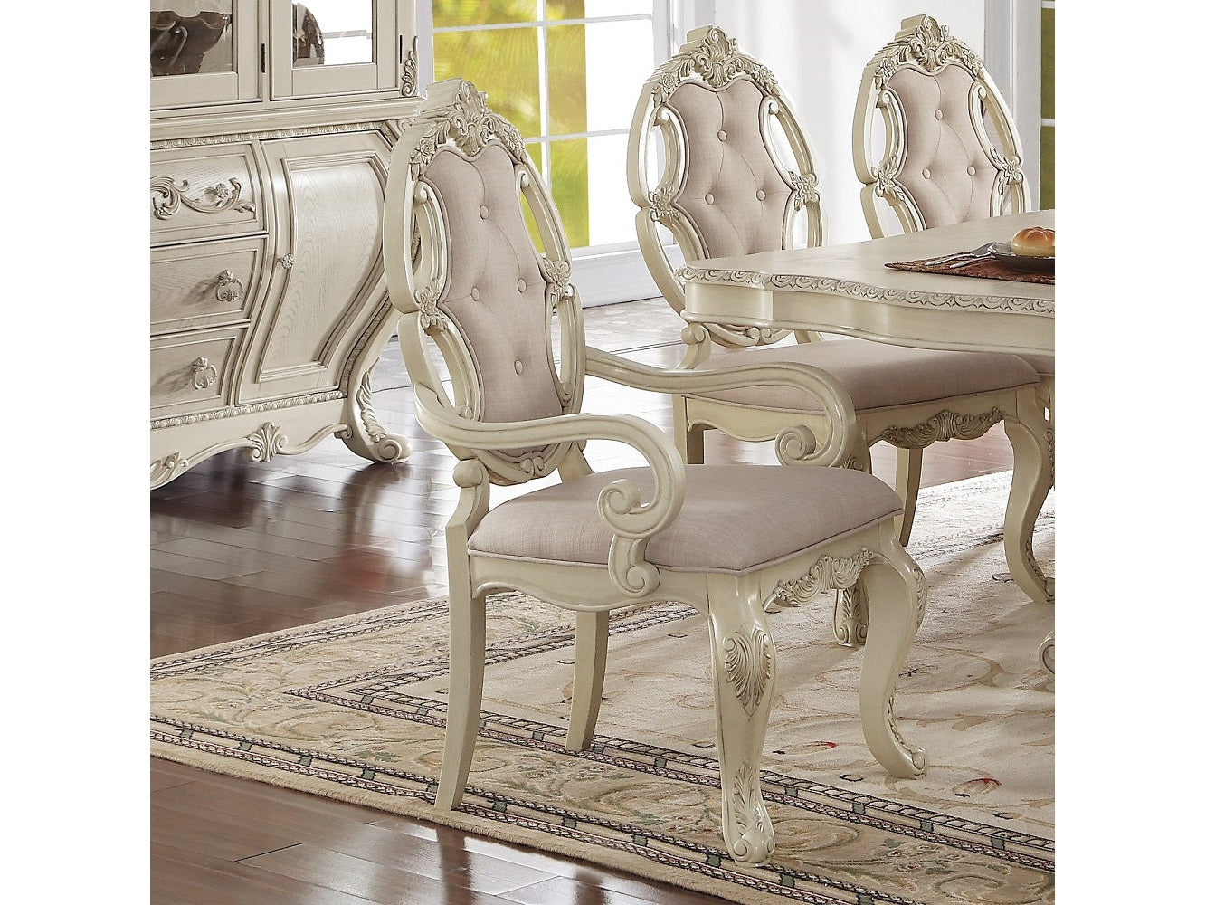 Ragenardus Arm Chair in Antique White (Set of 2) - Ornate Home