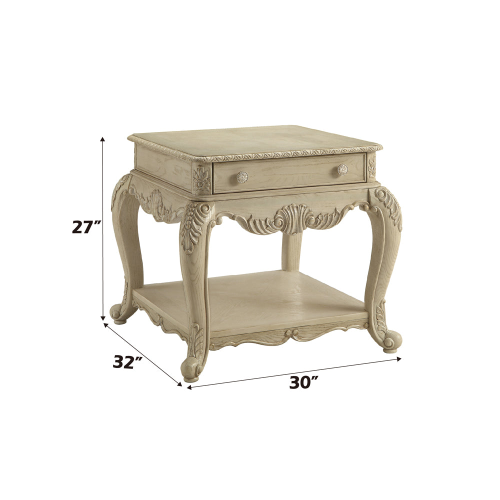 Ragenardus End Table in Antique White - Ornate Home