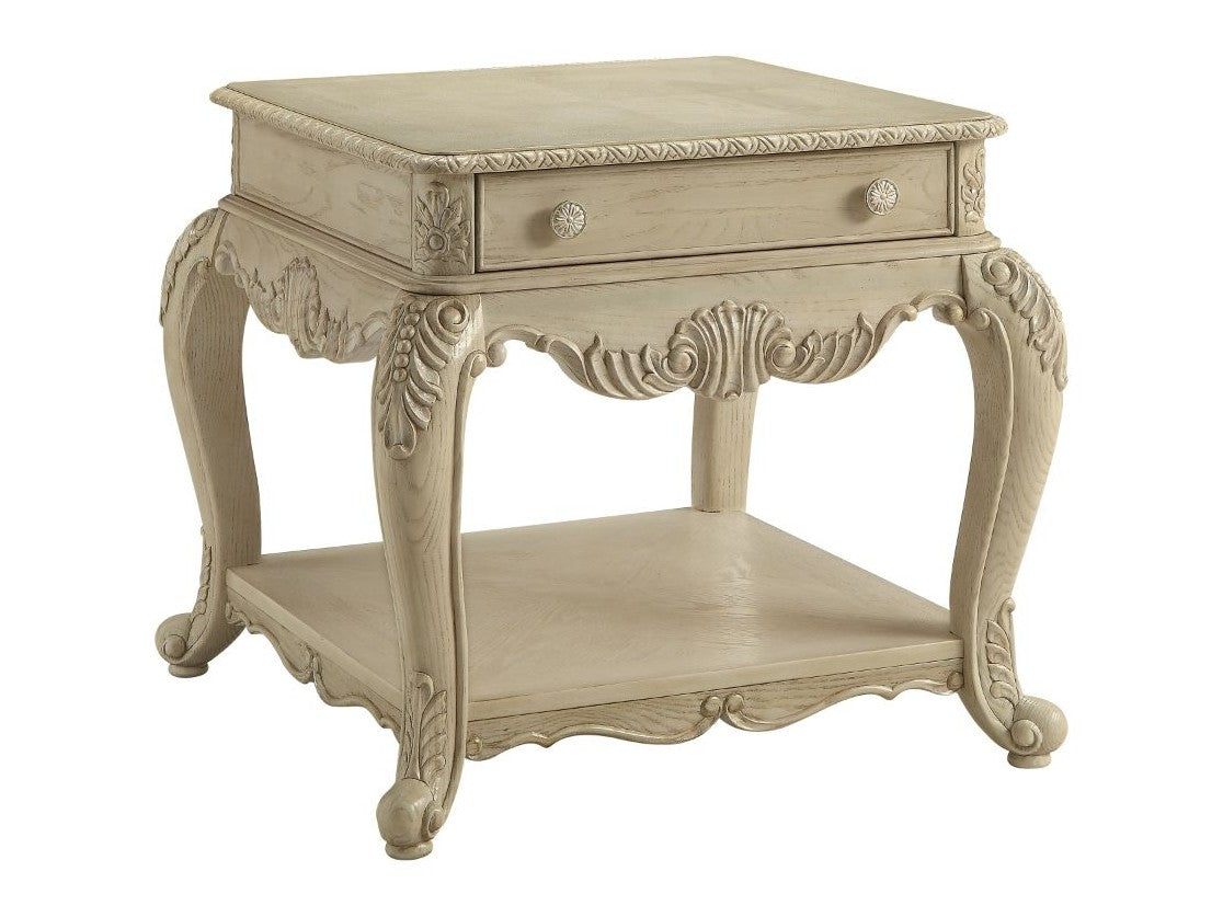 Ragenardus End Table in Antique White - Ornate Home