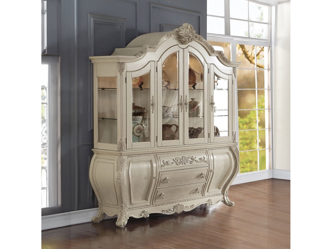 Ragenardus Hutch and Buffet in Antique White - Ornate Home