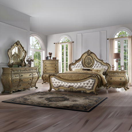 Ragenardus Luxury Beige Linen & Vintage Oak Bed Frame - Ornate Home