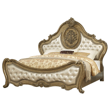 Ragenardus Luxury Beige Linen & Vintage Oak Bed Frame - Ornate Home