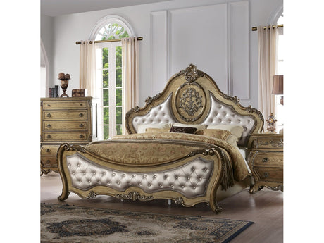 Ragenardus Luxury Beige Linen & Vintage Oak Bed Frame - Ornate Home