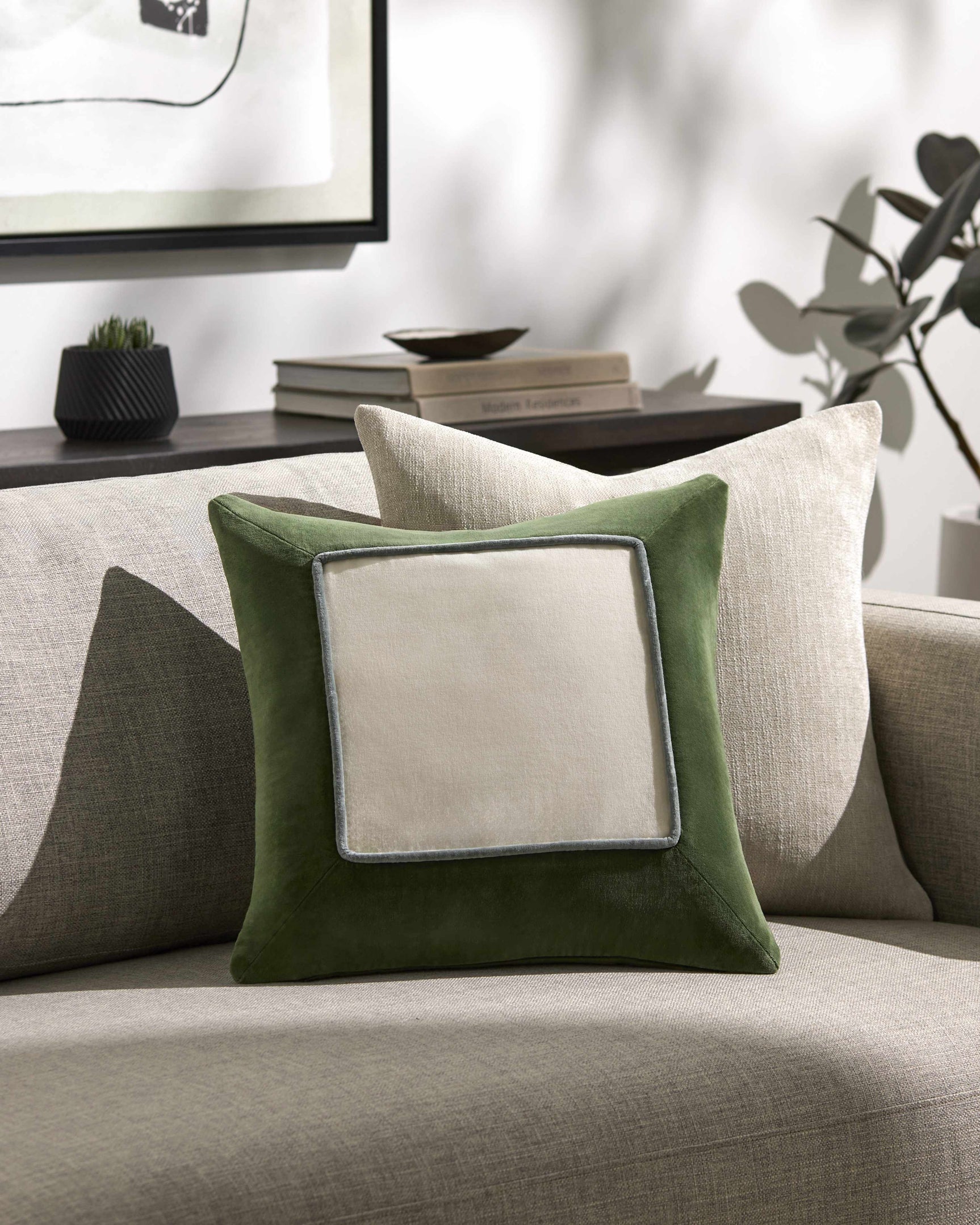 Rahiq Forest Green Border Cotton Throw Pillow - Ornate Home