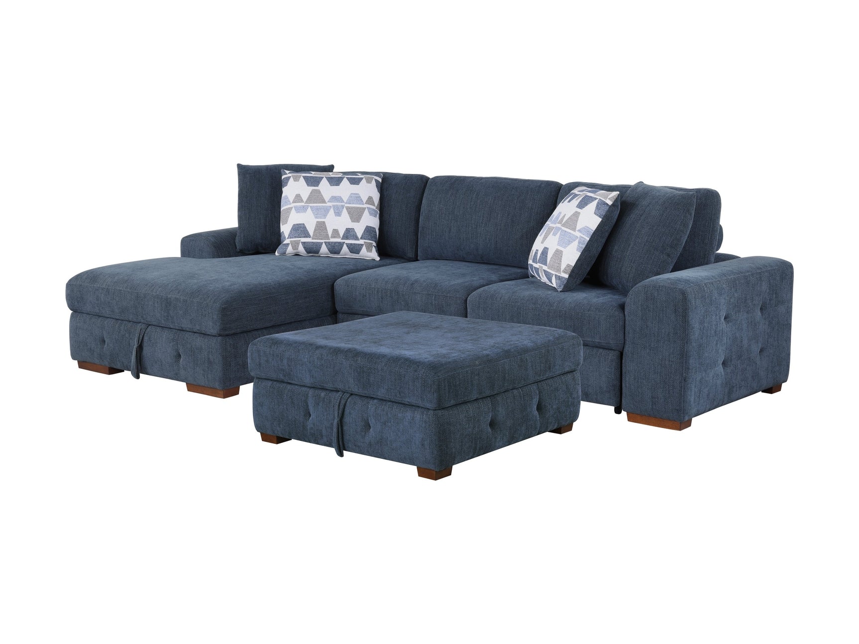 Raife Blue 3-Piece Sectional with Left Chaise And Ottoman - Ornate Home