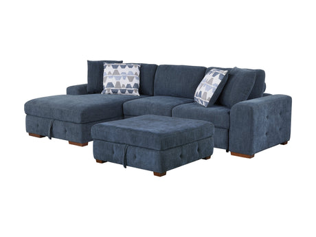 Raife Blue 3-Piece Sectional with Left Chaise And Ottoman - Ornate Home